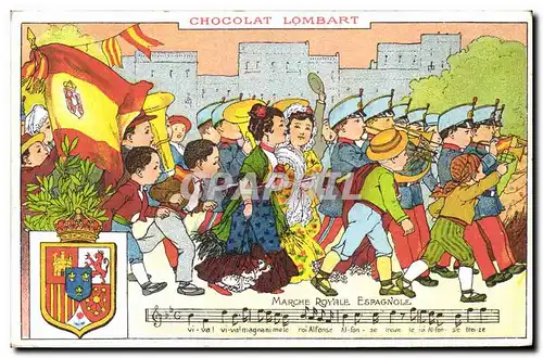 Ansichtskarte AK Publicite Chocolat Lombart Marche royale Espagnole Lion Militaria