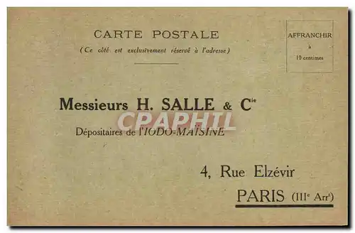 Cartes postales Publicite Salle Iodo Maisine Rue Elzevir Paris 3eme