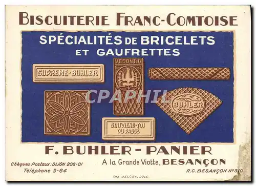 Cartes postales Publicite Biscuiterie Franc Comtoise Bricelets Gaufrettes Buhler Panier Besancon