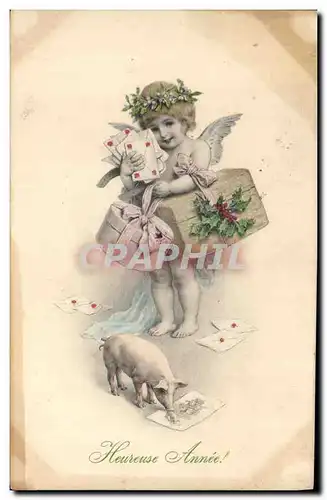 Cartes postales Illustrateur Fantaisie Ange Cochon Porc