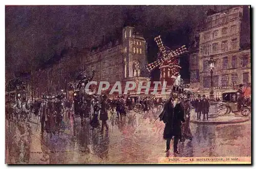 Cartes postales Paris Illustrateur Le Moulin Rouge Le soir