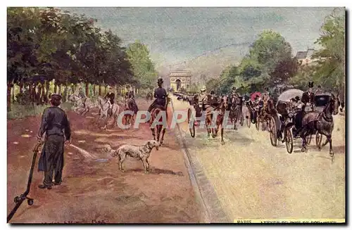 Cartes postales Paris Illustrateur Avenue du Bois de boulogne Arc de Triomphe Chien