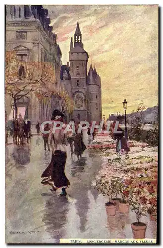 Cartes postales Paris Illustrateur Conciergerie Marche aux fleurs