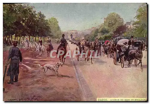 Cartes postales Paris Illustrateur Avenue du Bois de Boulogne Chien Arc de Triomphe