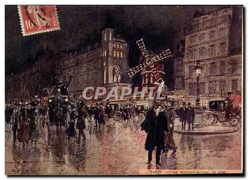 Ansichtskarte AK Paris Illustrateur Le Moulin Rouge Le soir