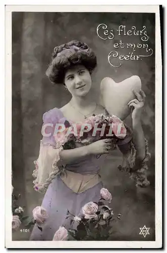 Cartes postales Fantaisie Fleurs Femme Coeur
