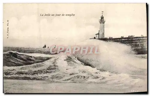 Cartes postales Phare La jetee un jour de tempte