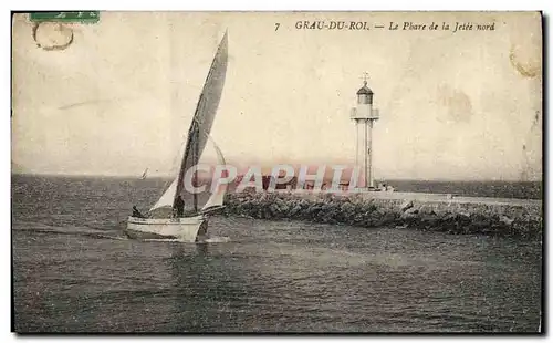 Cartes postales Phare Grau du Roi Le phare de la jetee Nord Bateau