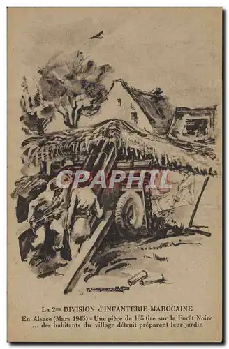Cartes postales Militaria La 2eme division d&#39infanterie marocaine Alsace Mars 1945 Une piece de 105 tire sur