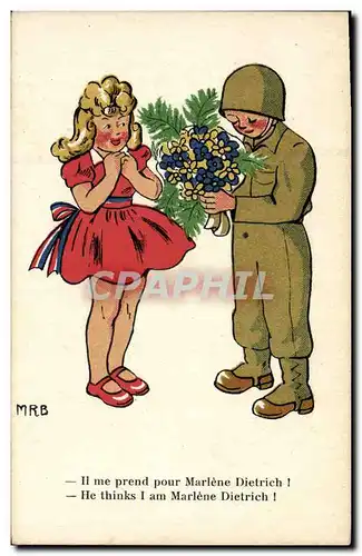 Cartes postales Militaria Il me prend pour Marlene Dietrich Cinema