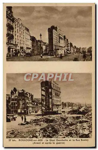 Cartes postales Militaria Boulogne sur Mer Le quai Gambetta et la Rue Boston Avant et apres la guerre