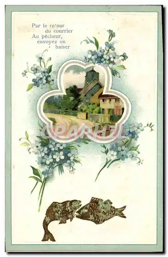 Cartes postales Fantaisie Fleurs Poissons