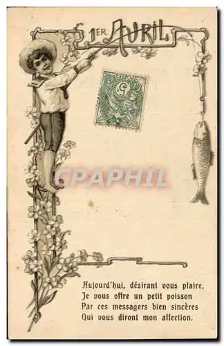 Cartes postales Fantaisie Fleurs Enfant 1er Avril Poisson