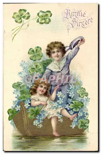 Cartes postales Fantaisie Fleurs Enfants Trefles