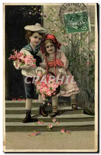 Ansichtskarte AK Fantaisie Fleurs Enfants
