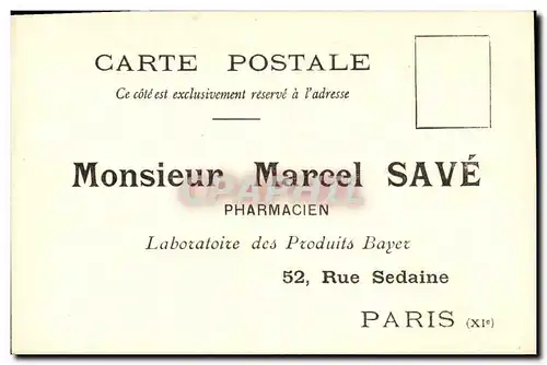 Ansichtskarte AK Publicite Marcel Save Pharmacien Laboratoire des Produits Bayer Rue Sedaine Paris 11eme