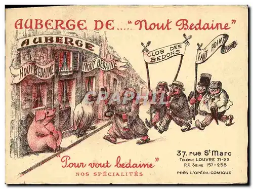 Cartes postales Publicite Auberge De Nout Bedaine Cochon Porc Rue St Marc Louvre