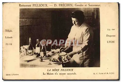 Cartes postales Publicite Restaurant Fillioux Frechin Rue Duquesne Lyon