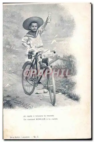 Cartes postales Publicite Enfant Je roule a travers le monde en vantant Kohler a la ronde Velo Cycle