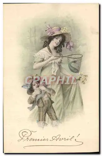 Cartes postales Fantaisie Femme Enfant Poisson