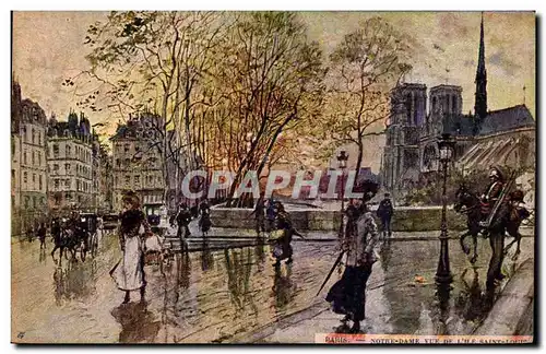 Cartes postales Paris Illustrateur Notre Dame vue de l&#39Ile Saint Louis