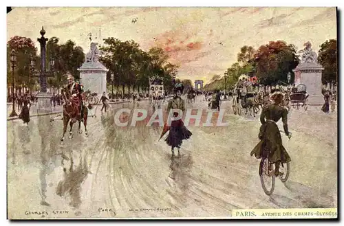 Cartes postales Paris Illustrateur Avenue des champs Elysees Velo Cycle