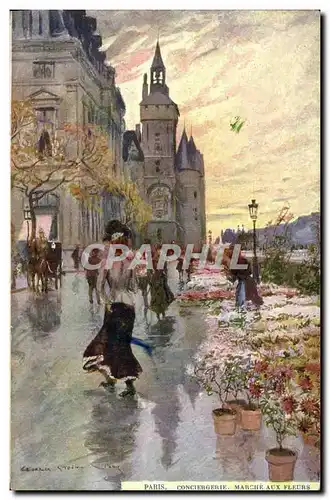 Cartes postales Paris Illustrateur Conciergerie Marche aux fleurs