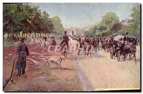 Ansichtskarte AK Paris Illustrateur Avenue du Bois de Boulogne Chien