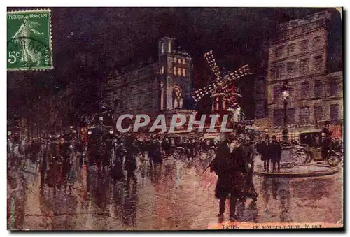 Cartes postales Paris Illustrateur Le Moulin rouge le soir