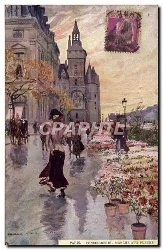 Cartes postales Paris Illustrateur Conciergerie Marche aux fleurs