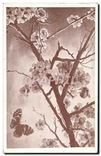 Ansichtskarte AK Fantaisie Fleurs Papillon