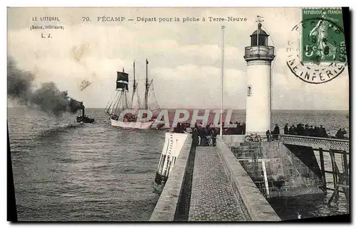 Cartes postales Phare Fecamp Depart pour la peche a Terre Neuve Bateau Voilier