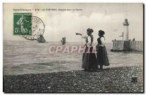 Cartes postales Phare Le Treport Depart pour la peche Bateau