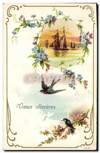 Ansichtskarte AK Fantaisie Fleurs Oiseaux Bateau