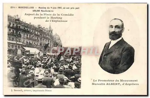 Cartes postales Vin Vendanges Montpellier Meeting du 9 juin 1907 Aspect de la Comedie pendant le meeting de l&#3