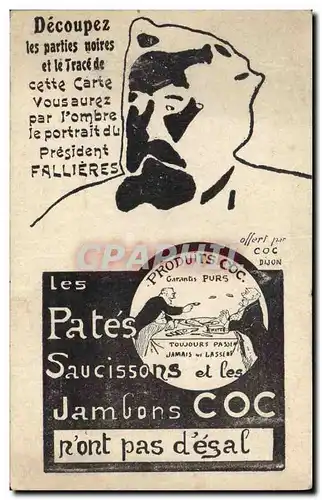 Cartes postales Publicite Pates Saucissons Jambons Coc President Fallieres