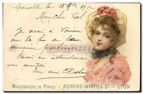 Cartes postales Publicite Manufacture de Pianos Aurand Wirth & Cie Lyon