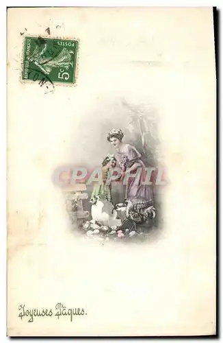 Cartes postales Fantaisie Femme Enfant Paques Poule