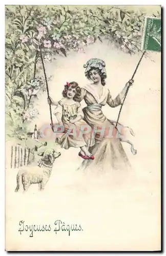 Cartes postales Fantaisie Femme Enfant Paques