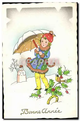 Cartes postales Fantaisie Enfant Bonne Annee Bonhomme de neige