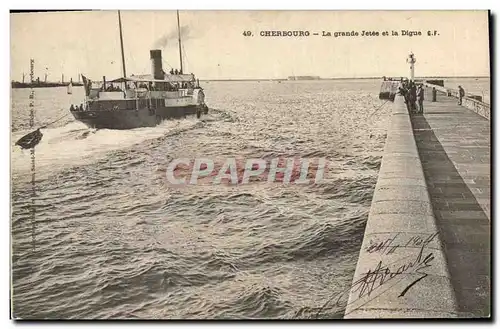 Cartes postales Phare Cherbourg La grande jetee et la digue Bateau