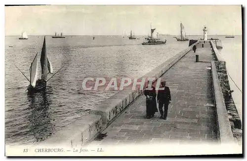 Ansichtskarte AK Phare Cherbourg La jetee Bateaux