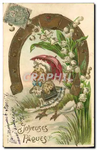 Cartes postales Fantaisie Fleurs Poussin Fer a cheval Muguet