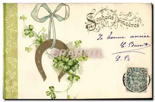 Cartes postales Fantaisie Fleurs Fer a cheval Trefles