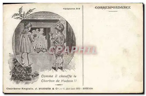 Cartes postales Publicite Charbons anglais Hudson Quai louis XVIII Bordeaux Enfants