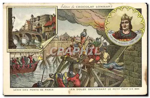 Ansichtskarte AK Publicite Chocolat Lombart Serie des ponts de Paris Les douze defendant le petit pont en 886