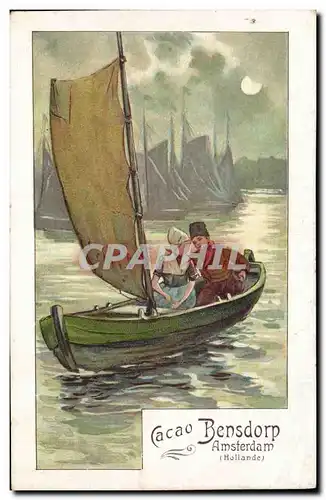 Cartes postales Publicite Cacao Bensdorp Amsterdam Enfants Barque de peche