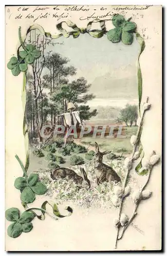 Cartes postales Fantaisie Lapins Lapin Trefle