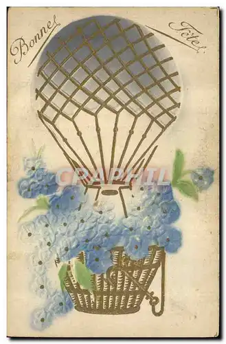 Cartes postales Fantaisie Fleurs Ballon dirigeable