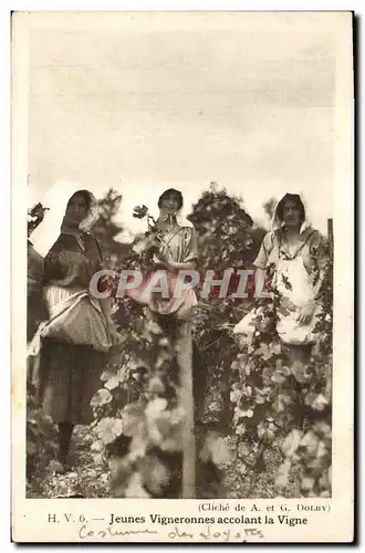 Cartes postales Vin Vendanges Jeunes vigneronnes accolant a la vigne